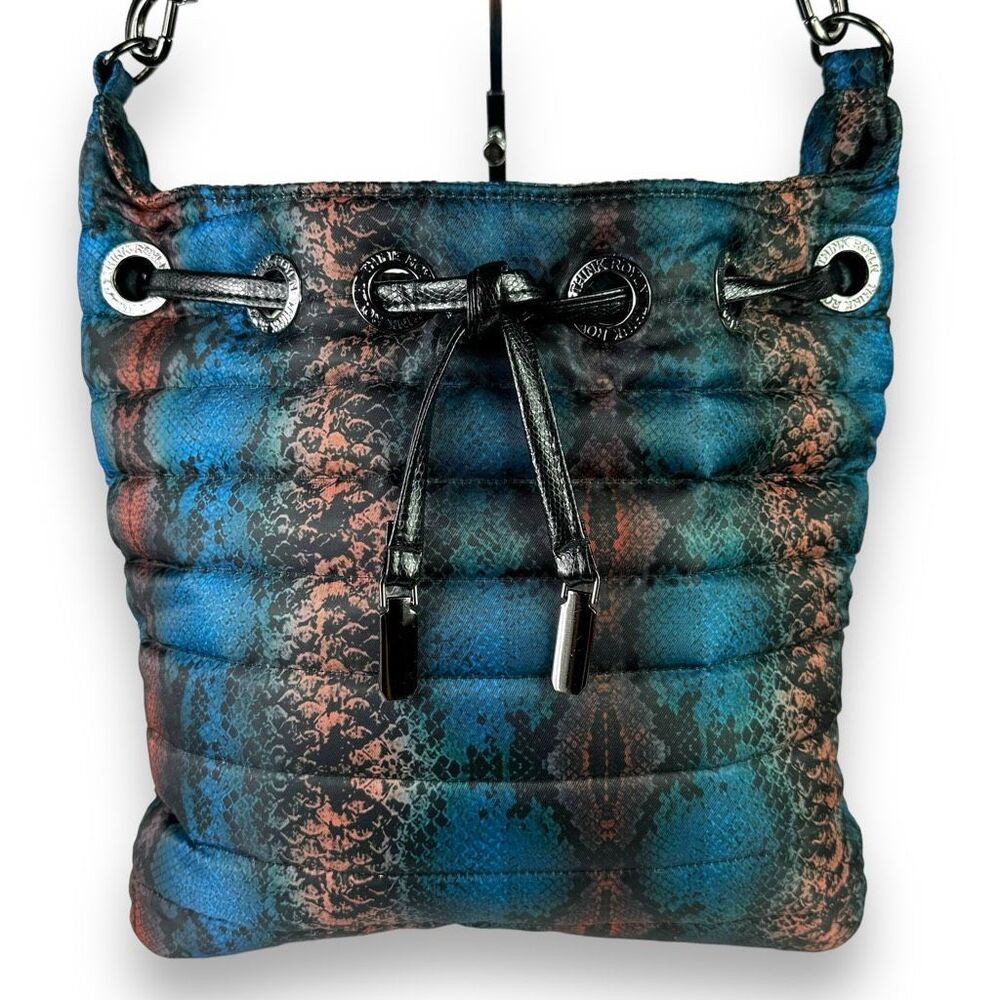 Think Royln Madison Quilted Hobo Shoulder Bag Blue Snake Print Snakeskin Python